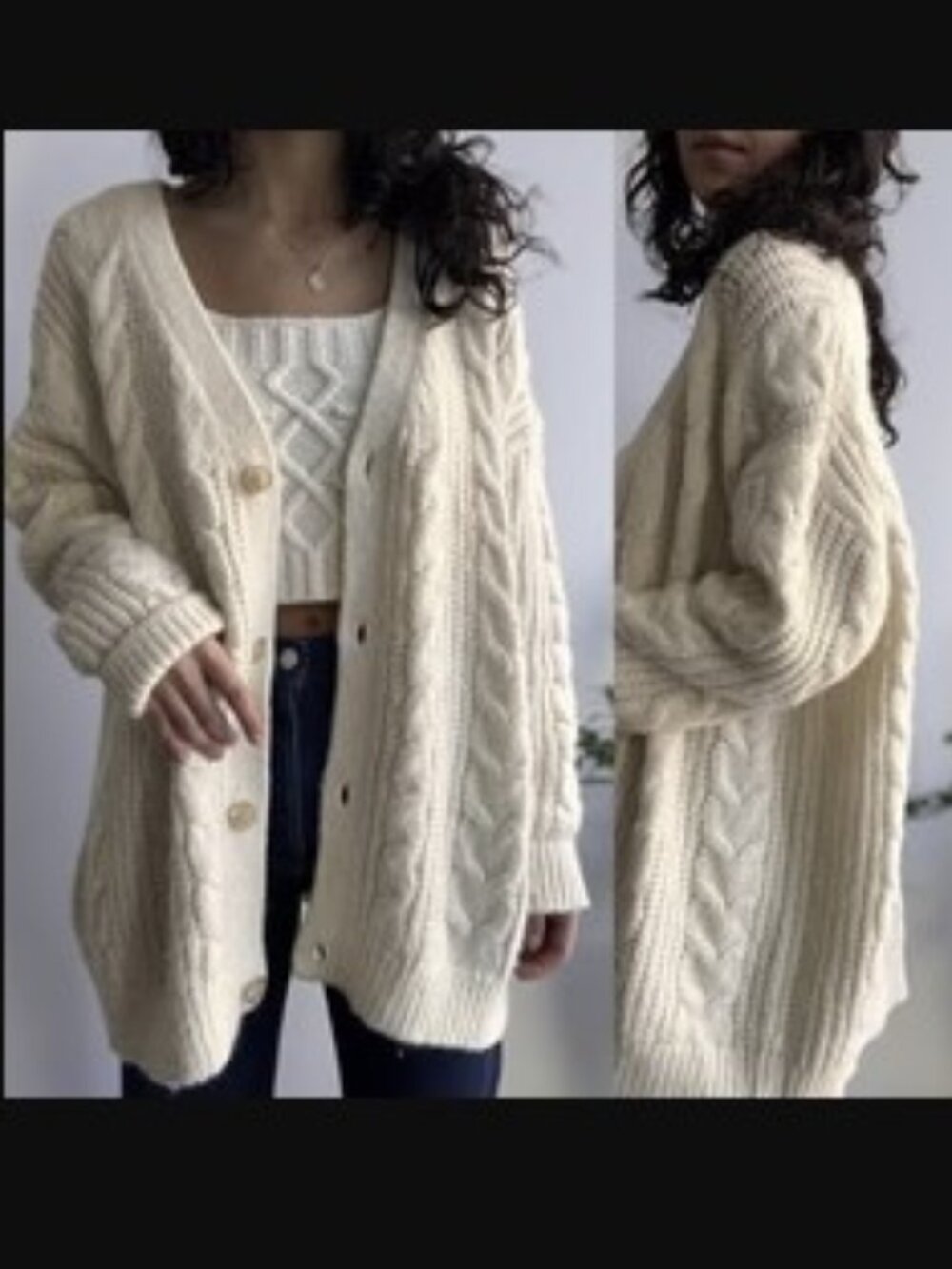 Madewell Cable-Knit Wool Blend Cardigan Size L